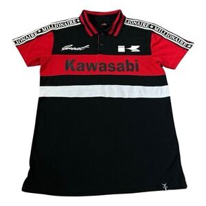 Kawasaki SCREENSHOT black and red cotton blend men's Polo size Large